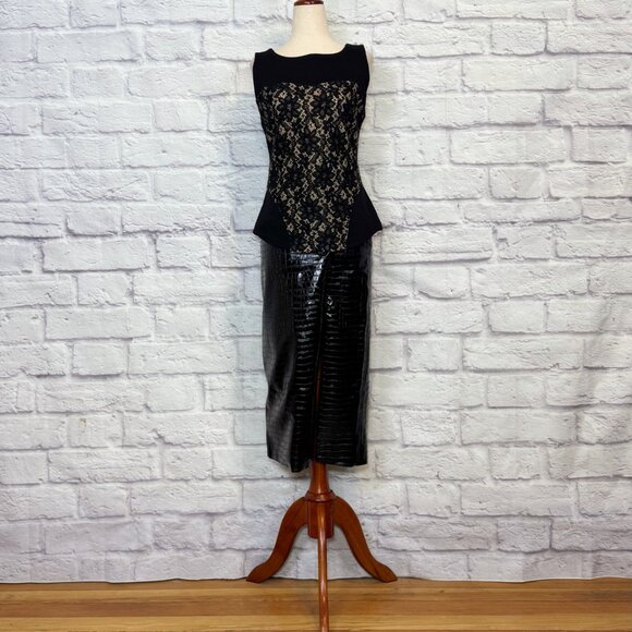 Rotate Birger Christensen Black Leeds Faux Croc-Effect Midi Skirt - Picture 5 of 9